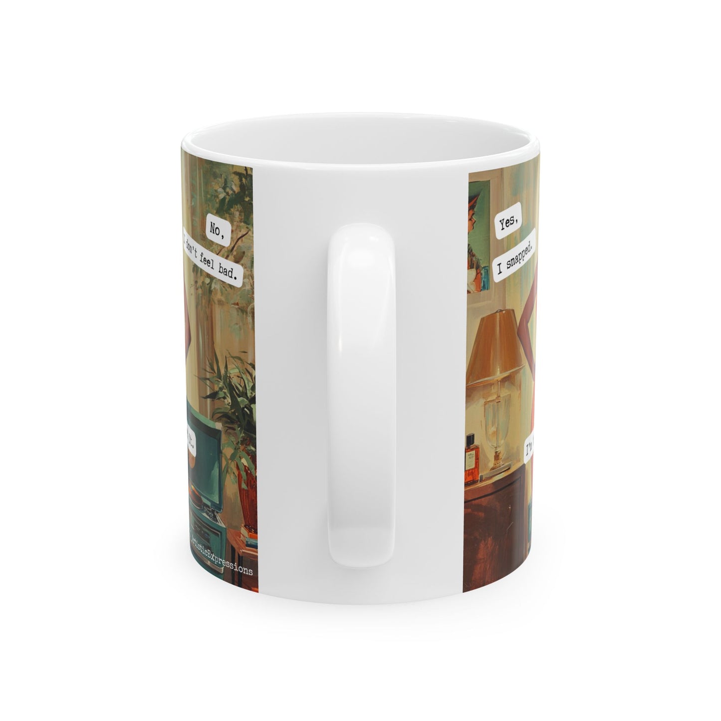 Snarky Midlife Mug – “I Snapped. I Don’t Feel Bad. I’m Too Hot to Regret It.” – Vintage Black Woman Menopause Humor Coffee Cup