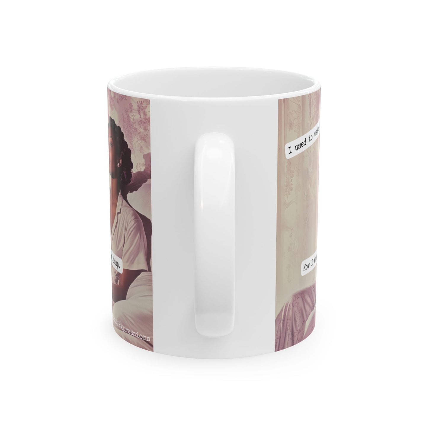 Snarky Midlife Mug – “I Used to Wake Up Refreshed. Now I Wake Up Resentful and Damp.” – Vintage Black Woman Menopause Humor Coffee Cup
