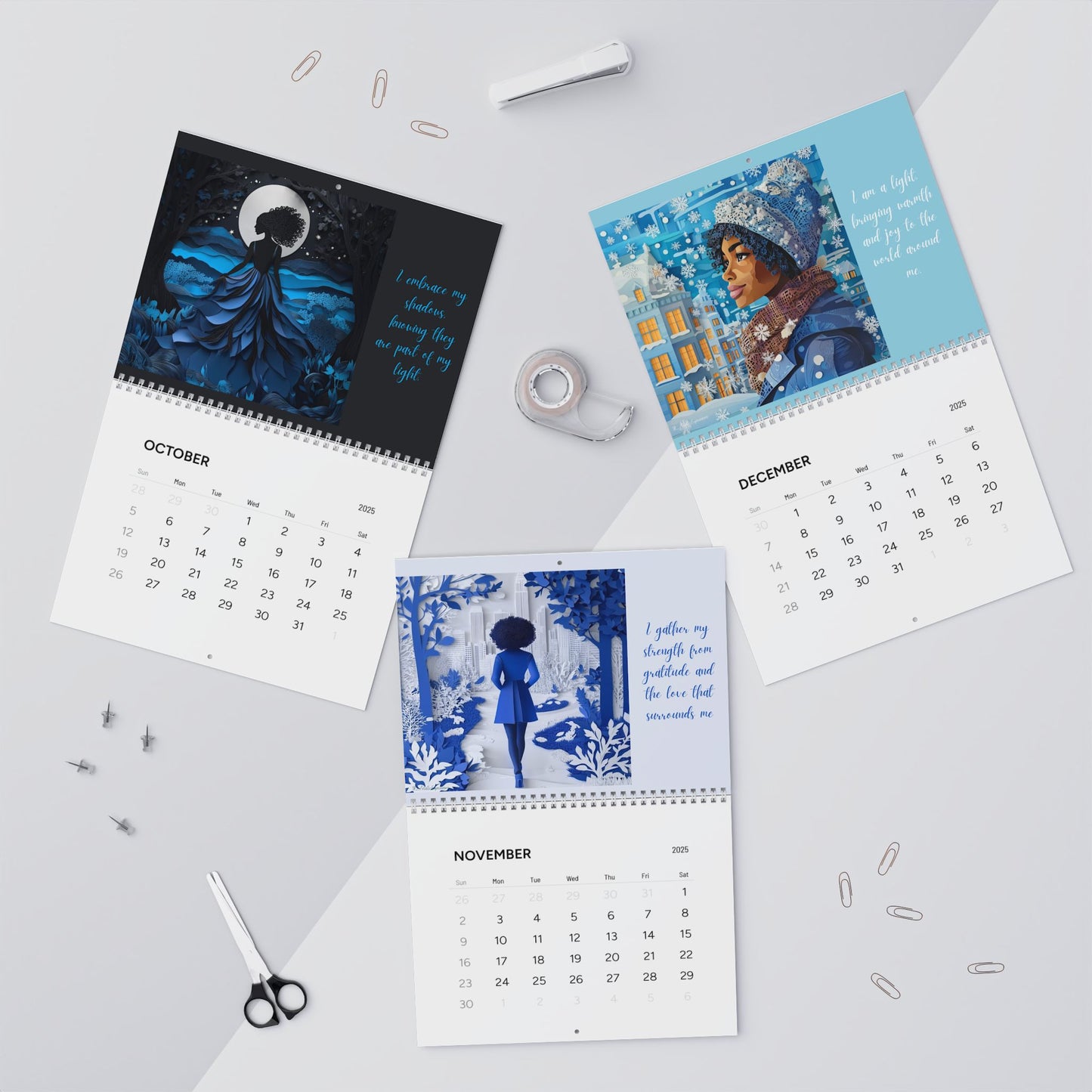 I Am Affirmation Calendar Blue & White Edition