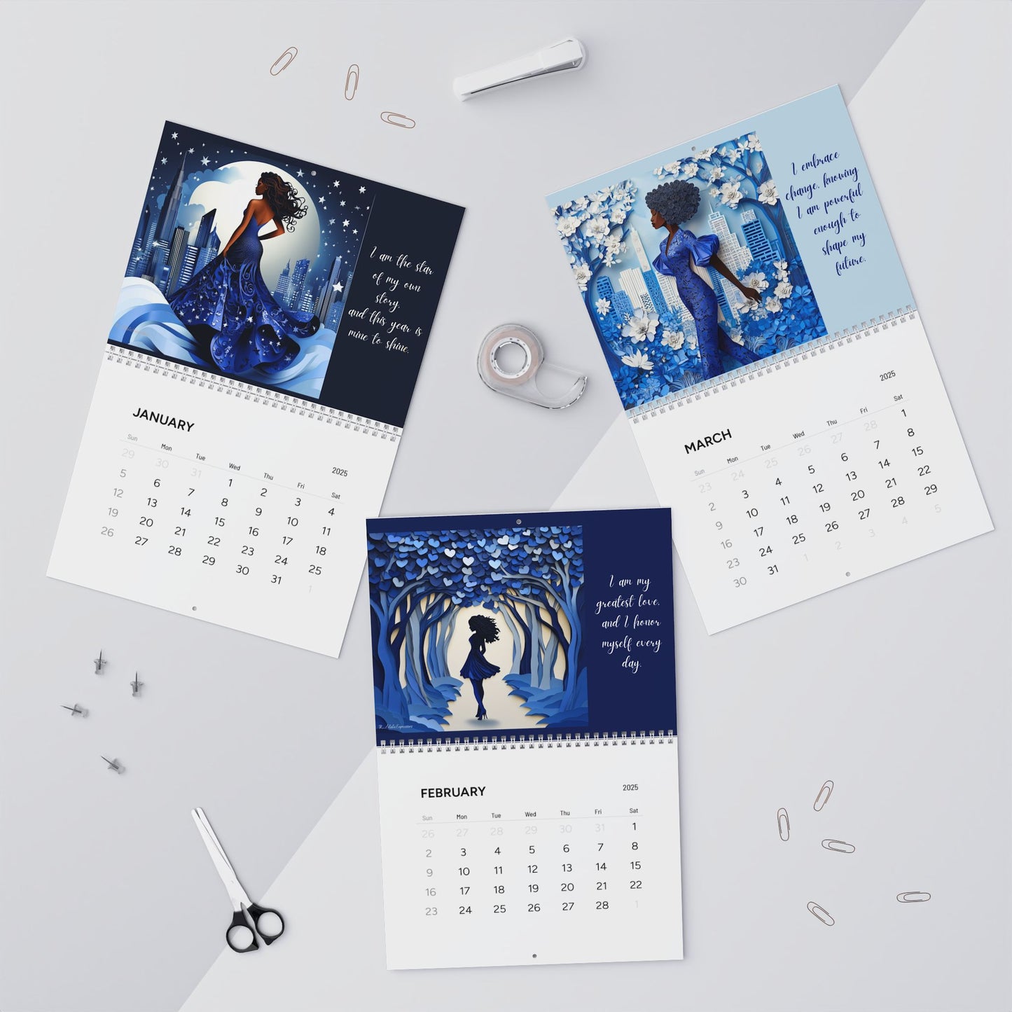 I Am Affirmation Calendar Blue & White Edition
