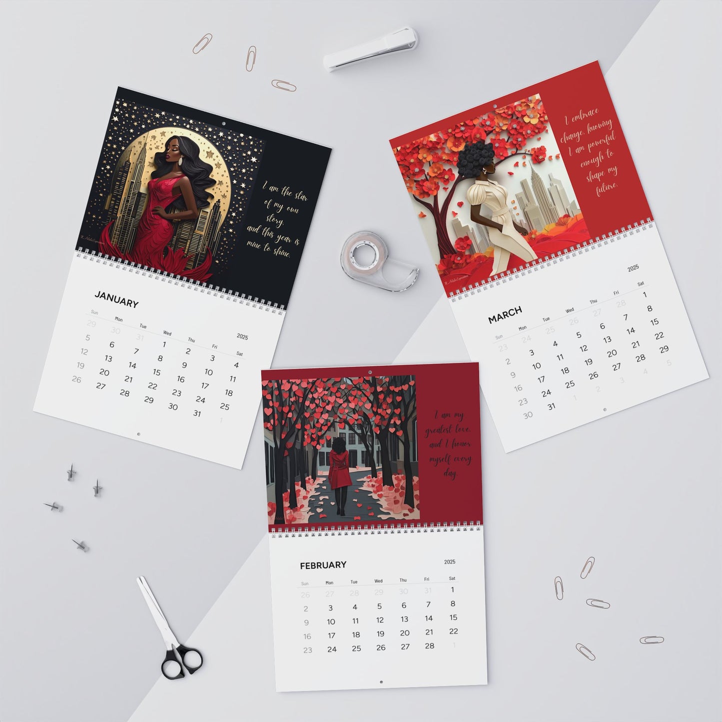 I Am Affirmation Calendar Red & White Edition