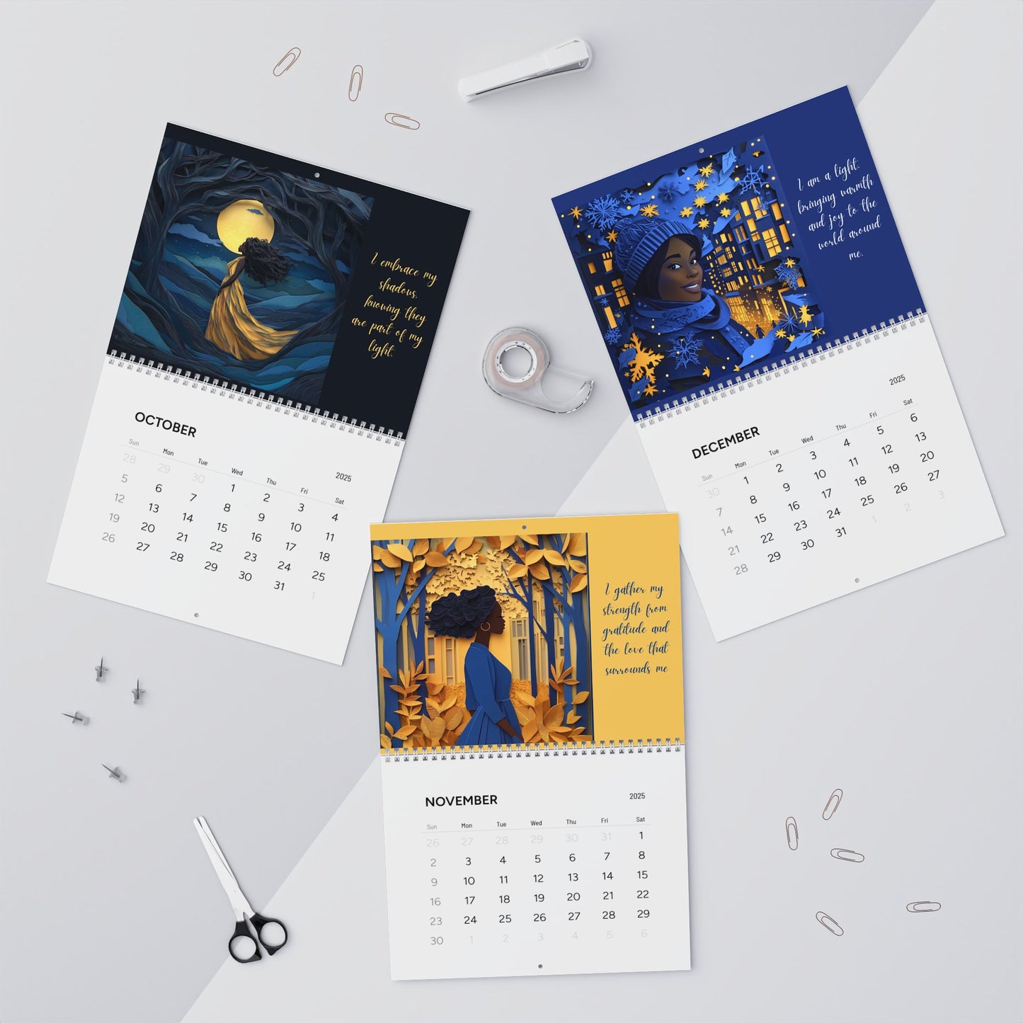 I Am Affirmation Calendar Blue & Gold Edition